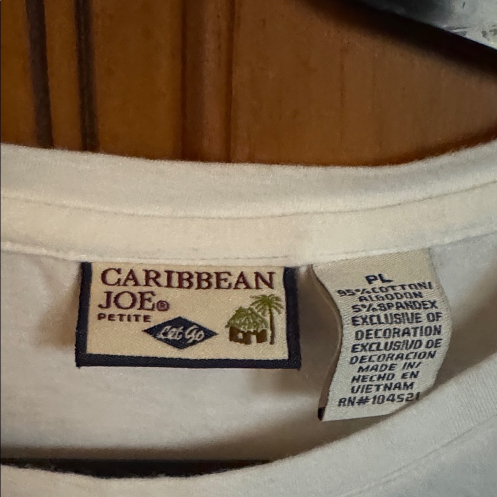 Caribbean Joe White Cotton Cropped Sleeve Tee - Picture 2 of 4